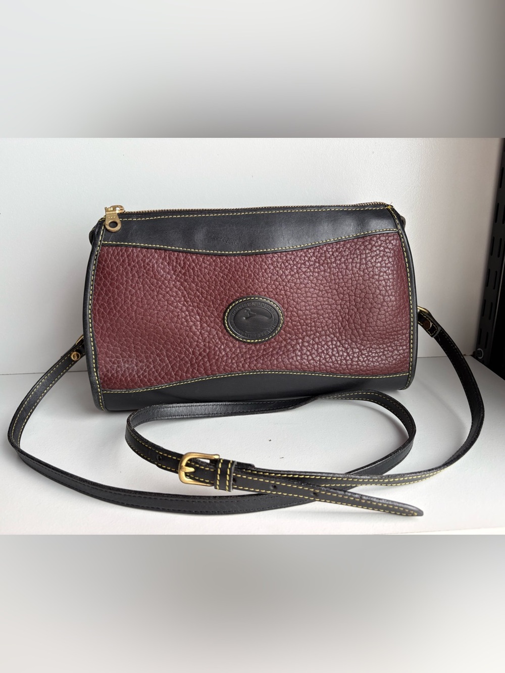 Dooney & Bourke Awl Leather Black Rouge Rose Zip Top crossbody Bag Y2K